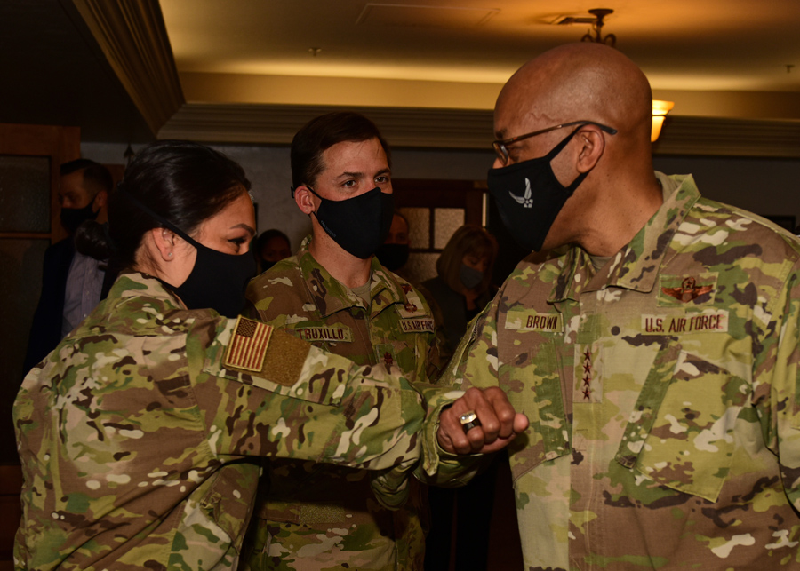 Air Force Chief of Staff Gen. Charles Q. Brown, Jr., recognizes. U.S. Air Force Master Sgt. Margarita Mailander