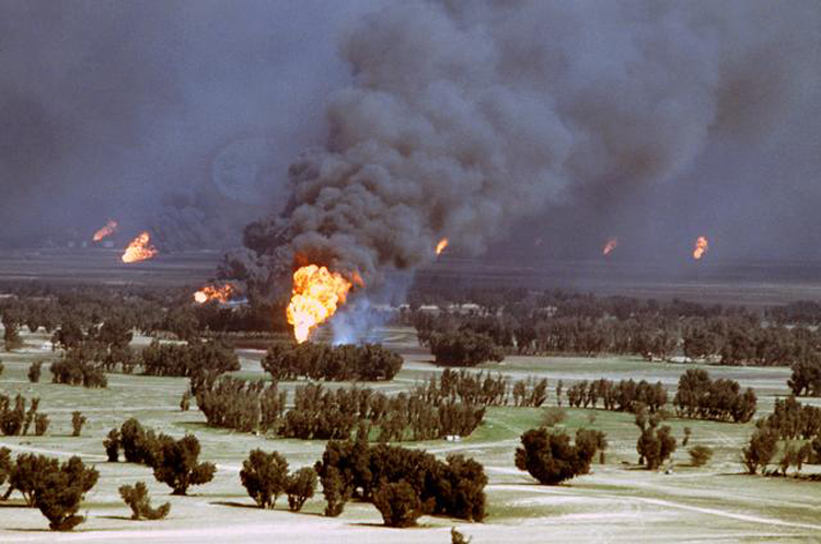 Oil fires set in Kuwait during the Gulf War