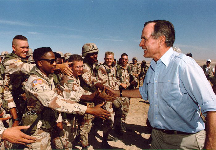 President Bush visiting American troops in Saudi Arabia