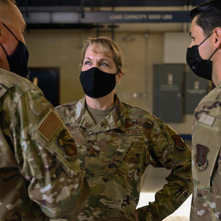 U.S. Air Force Maj. Gen. Dawne L. Deskins, the deputy director of the Air National Guard, visits with Airmen from the 162nd Wing