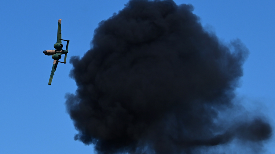 U.S. Air Force Capt. Haden “Gator” Fullam, A-10 Thunderbolt II Demonstration Team commander, performs an aerial demonstration during the Bluebonnet Airshow over Burnet