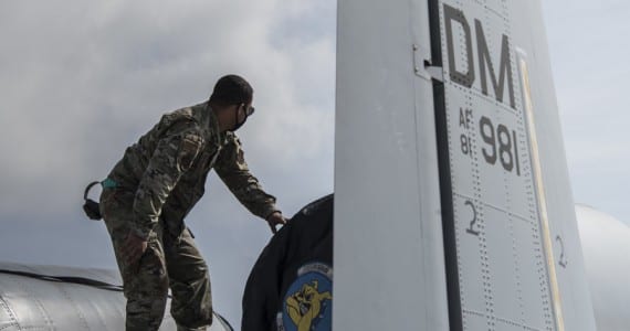 A U.S. Airman from the 354th Aircraft Maintenance Unit