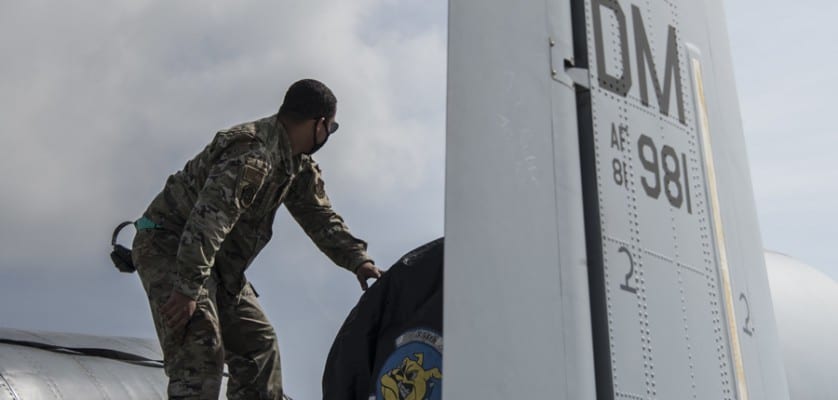 A U.S. Airman from the 354th Aircraft Maintenance Unit