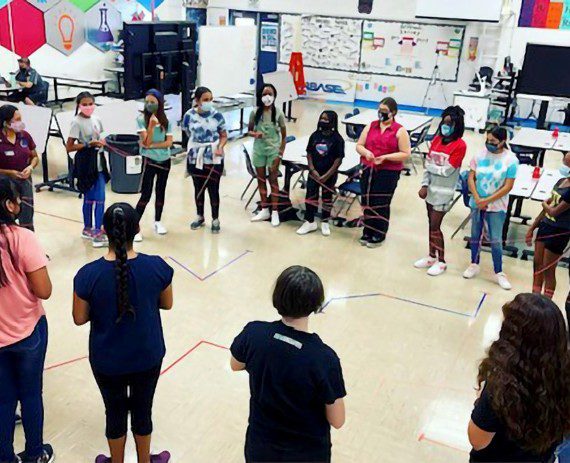 STARBASE Edwards students work on a class project inside the STARBASE classroom. (Courtesy photograph)