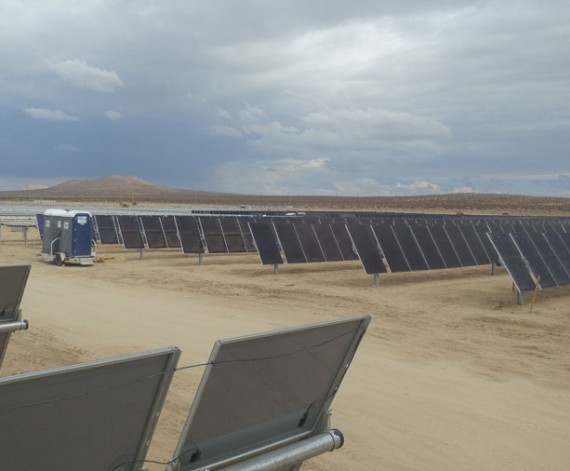 The Air Force Civil Engineer Center, a primary subordinate unit of the Air Force Installation and Mission Support Center, worked with civic stakeholders and private industry to bring a 2,600-acre solar array on land leased out by the Air Force at Edwards Air Force Base, Calif. Through the Enhanced Use Lease program, Air Force installations can lease non-excess, underused land to private sector developers in return for rent or in-kind consideration. The Air Force can potentially earn up to $75.8 million throughout the lease period. (Terra-Gen LLC photograph)