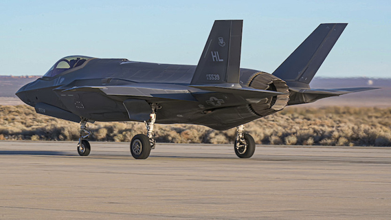 An F-35A Lightning II assigned to the 388th Fighter Wing, out of Hill Air Force Base, Utah, taxis during the inaugural Bamboo Eagle exercise at Edwards Air Force Base, California, Jan. 29, 2024. 