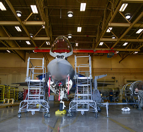Air Force photograph by Airman 1st Class Caleb Worpel An F-35A Lightning II is parked in a hangar prior to the removal of its ejection seat at Luke Air Force Base, Ariz., Jan. 11, 2018. In the future, all F-35s that arrive at Luke will arrive with new ejection seat modifications.