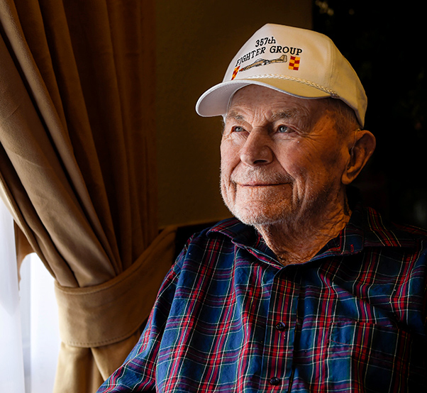 Air Force photograph by Staff Sgt. Jensen Stidham Retired Brig. Gen. Chuck Yeager sits in his wheelchair while visiting Luke Air Force Base, Ariz., Feb. 13, 2018. In 1943, the flying ace graduated flight training and received his wings while stationed at Luke. As part of Yeager’s 95th birthday celebration, he participated in telling stories to Luke Thunderbolts about his Air Force career and time spent at Luke in the 1940s.