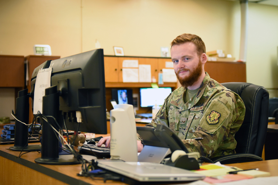 Senior Airman Jed Morgan, client systems technician with the 944th Force Support Squadron, poses for a photo, Jan. 31, 2021 at Luke Air Force Base, Ariz. Morgan was named the 944th Fighter Wing Warrior of the Month for February 2021.