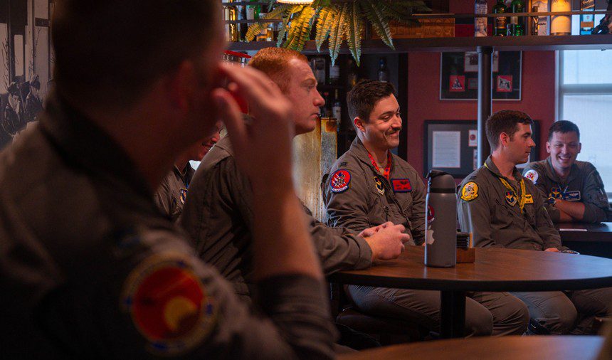 Pilots from the 63rd Fighter Squadron meet with U.S. Air Force Maj. Gen. Albert Miller, Director of Training and Readiness, Deputy Chief of Staff for Operations at Headquarters U.S. Air Force, April 12, 2023, at Luke Air Force Base, Ariz. During the meeting, the pilots gave Miller insights on the types of incentives pilots are looking for and some of the successes and challenges in their day-to-day operations.

