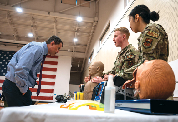 Members assigned to the 56th Medical Group, display medical equipment during the West Valley Educators immersion tour, April 19, 2024, at Luke Air Force Base, Arizona. (U.S. Air Force photos by Airman 1st Class Mason Hargrove)
