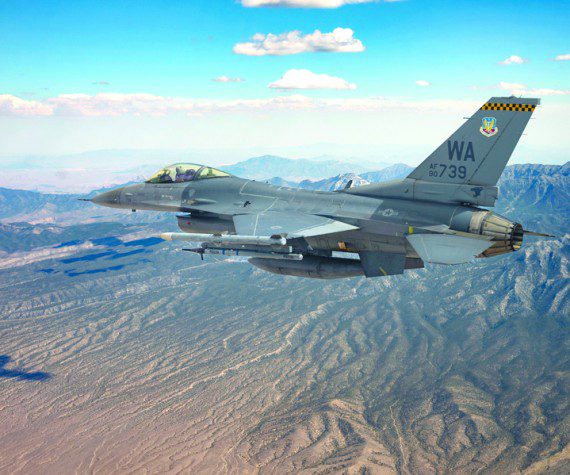 An F-16 Fighting Falcon piloted by Captain Tim “REEF” Joubert, instructor pilot assigned to the 64th Aggressor Squadron, flies over the Nevada Test and Training Range after participating in a Red Flag-Nellis 22-3 mission at Nellis Air Force Base, July 12, 2022. The Nevada Test and Training Range is the U.S. Air Force’s premier military training area with more that 12,000 square miles of air space and 2.9 million acres of land. (U.S. Air Force photo by Senior Airman Zachary Rufus)