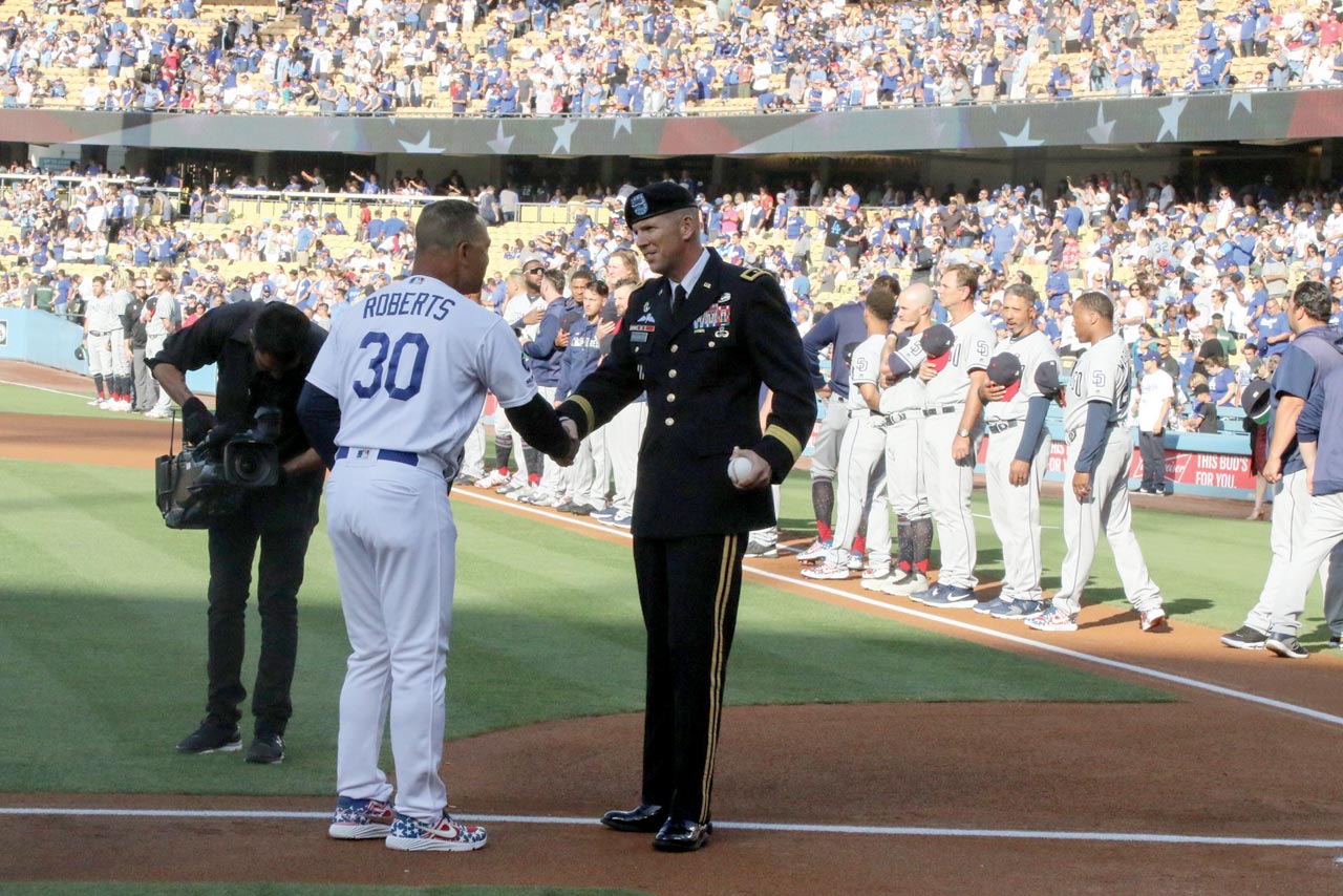 NTC's Commanding General throws out first pitch at LA Dodgers
