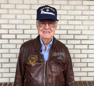 Lewis Herron, 100th Bombardment Group veteran and former staff sergeant with the 350th Bomb Squadron at Thorpe Abbots, England, during World War II, poses for a photograph April 20, 2016, in North Carolina. Herron was a tail gunner on “Heaven Sent,” a B-17 Flying Fortress. The heritage of the 100th Air Refueling Wing began with the 100th BG and the Bloody Hundredth. Photograph courtesy of Timothy McGinnis