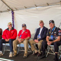 Dennis Anderson, military journalist and author, (far right) moderates ‘Going Downtown — The Air War in Vietnam during a history panel discussion at the Los Angeles County Air Show. The retired U.S. Air Force officers shared intimate and frank stories about the Vietnam War. All five fighter pilots believed the war was lost by political leadership but that the final air campaign secured release of American POWs. Pilots are: Lt. Col. Dick Rutan, Col. Joe Kittinger, Maj. Gen. Doug Pearson, Col. Bob Ettinger and Col. Roy Martin.