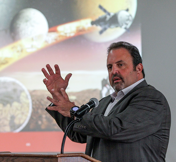 Photograph by Linda KC Reynolds The Antelope Valley Chapter of the International Test and Evaluation Association hosted guest speaker Steve Cook, president of Dynetics Technical Solutions, at their quarterly luncheon recently where he presented “The Future of Human Space Flight.” Private companies are already testing rockets to land on Mars in 2025, the same year that the U.S. government is scheduled to end support for the International Space Station.