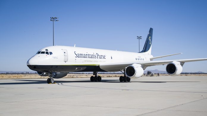 Samaritan’s Purse A Samaritan’s Purse DC-8 taxis into NASA Armstrong Flight Research Center