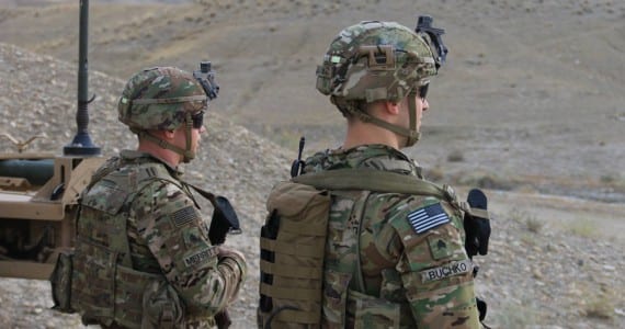Raider Brigade soldiers from 2nd Battalion, 23rd Infantry Regiment, 1st Stryker Brigade Combat Team, 4th Infantry Division, provide security near their armored vehicle in Afghanistan, September 21, 2018. Soldiers often provide security as coalition partners advise and train the Afghan National Army. Army photograph by Spec. Christopher Bouchard