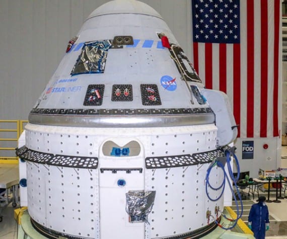 Technicians prepare Boeing’s CST-100 Starliner for the company’s Orbital Flight Test-2 (OFT-2) in the Commercial Crew and Cargo Processing Facility at NASA’s Kennedy Space Center in Florida on June 2, 2021. Part of the agency’s Commercial Crew Program, OFT-2 is a critical developmental milestone on the company’s path to fly crew missions for NASA. (Boeing photograph)