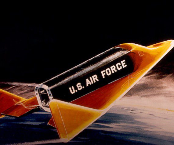 An artists’ impression of the X-20 during re-entry. (NASA illustration)
