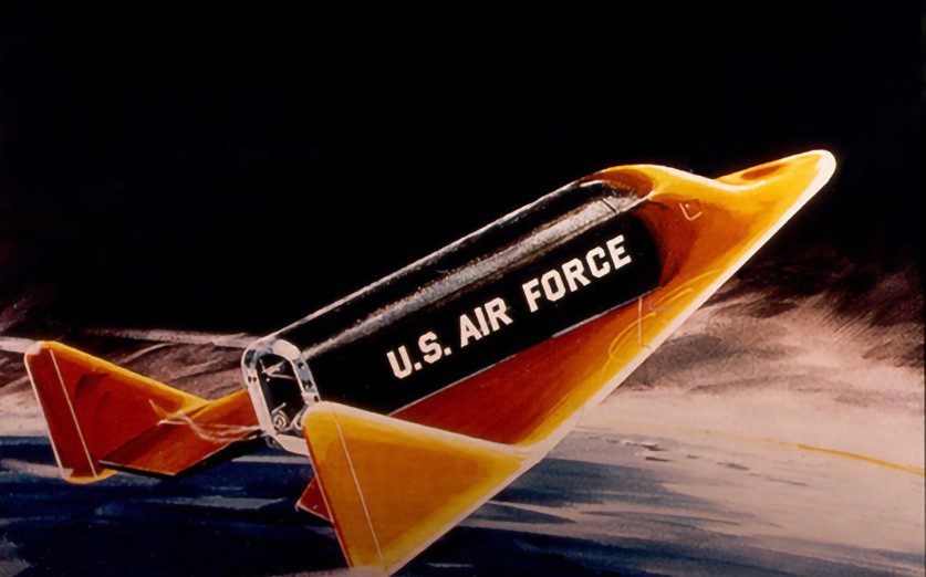 An artists’ impression of the X-20 during re-entry. (NASA illustration)