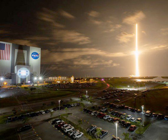 SpaceX Falcon 9 rocket soars