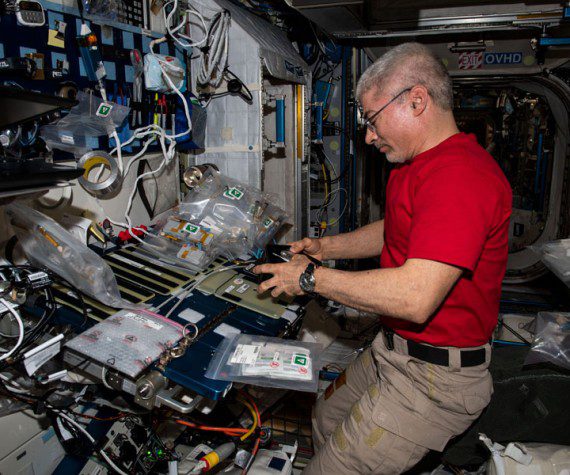 NASA astronaut and Expedition 66 Flight Engineer Mark Vande Hei sets up components for the MVP-Plant-01 space botany study and nourishes Arabidopsis plants grown on petri plates. That investigation is exploring how plant molecular mechanisms and regulatory networks adapt to the weightless environment of space.