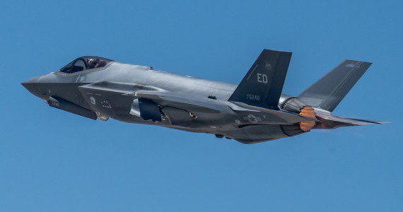 An F-35 Lightning II assigned to the 461st Flight Test Squadron takes off from Edwards Air Force Base, California, May 20. (Air Force photo by Giancarlo Casem)