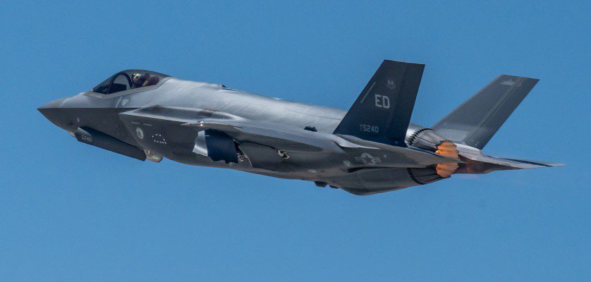 An F-35 Lightning II assigned to the 461st Flight Test Squadron takes off from Edwards Air Force Base, California, May 20. (Air Force photo by Giancarlo Casem)