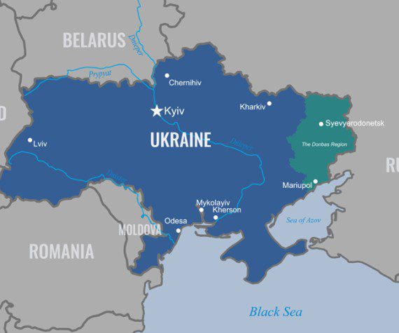 A map of Ukraine.