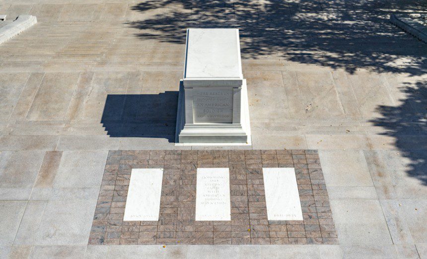 There are actually four crypts. Three unknown American service members lie in separate crypts on the east plaza of the Memorial Amphitheater.