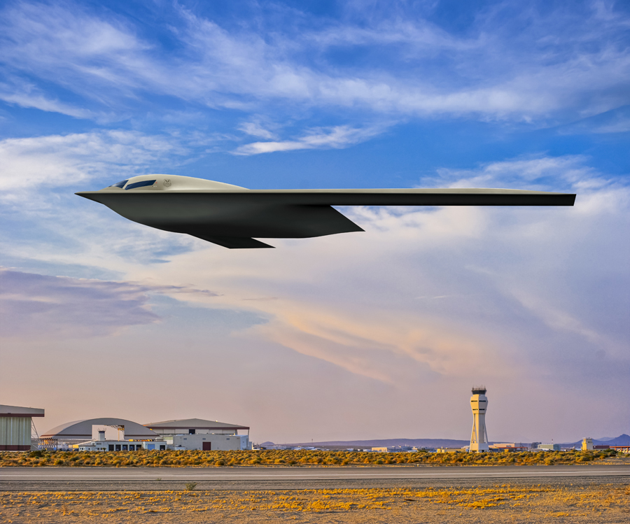 An artists' impression of the B-21 Raider stealth bomber, with Edwards Air Force Base, Calif., as the backdrop. Designed to perform long-range conventional and nuclear missions, and to operate in tomorrow's high-end threat environment, the B-21 will be a visible and flexible component of the nuclear triad. The 420th Flight Test Squadron based at Edwards will plan, test, analyze and report on all flight and ground testing of the Raider. The Air Force plans to incrementally replace the B-1 Lancer and the B-2 Spirit bombers to form a two-bomber fleet of B-21s and modified B-52s. The B-21 program is†on track to deliver B-21s to the first operational base, Ellsworth AFB, South Dakota, in the mid-2020s. (Air Force graphic)