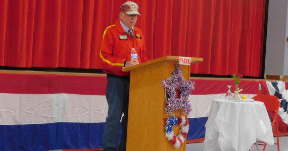 Key note speaker was Bob Stambovsky, a former Marine pilot, was the keynote speaker at the Mojave Veterans Day ceremony, Nov. 11, 2022. Stambovsky took the opportunity to reach out to students to inspire them, and look to education as the keys for a successful life. (Photograph by Bob Alvis)
