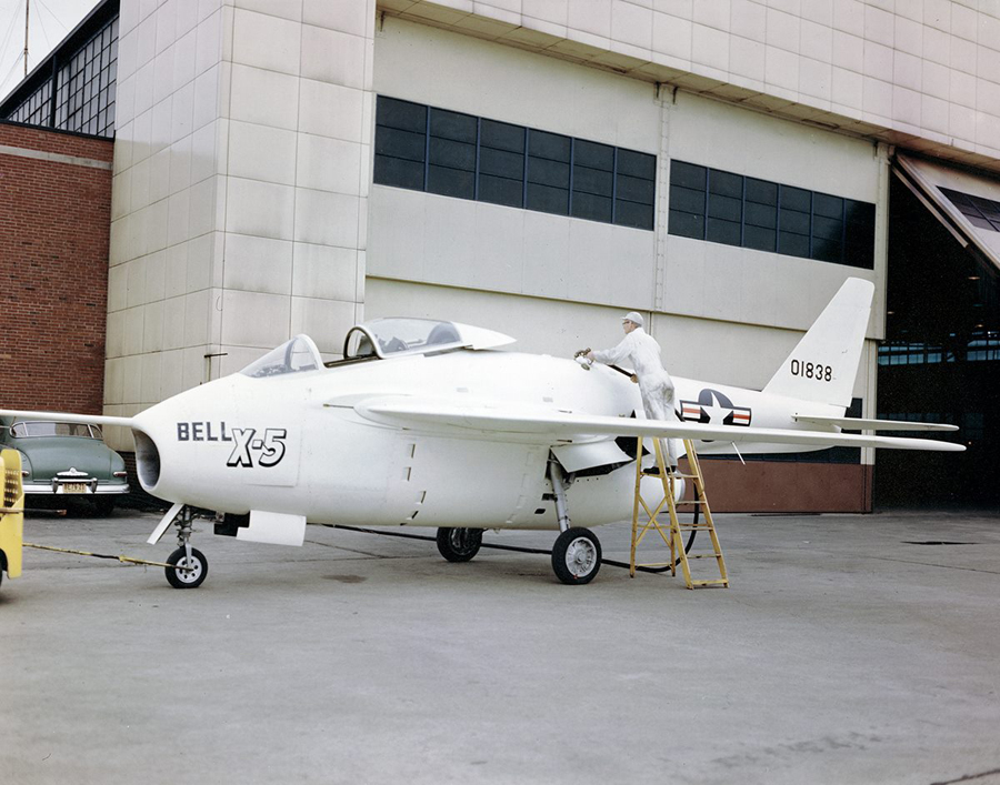 A color image of a Bell X-5 parked