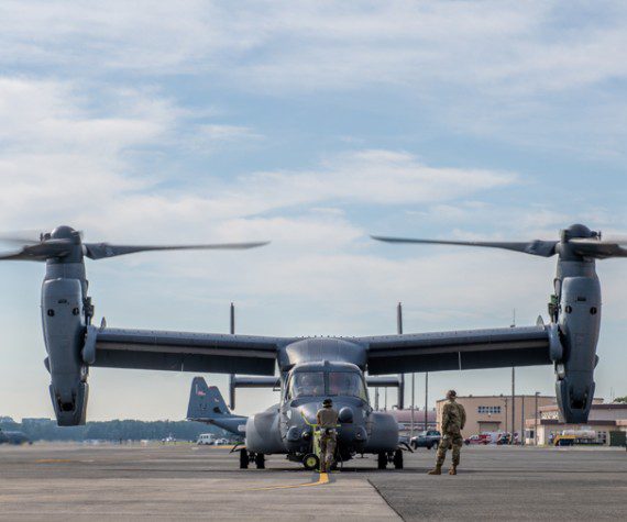A CV-22 Osprey from the 21st Special Operations Squadron prepares to take off in support of exercise Resolute Dragon 22 at Yokota Air Base, Japan, Oct. 11, 2022. Resolute Dragon 22 is an annual bilateral exercise designed to strengthen the defensive capabilities of the U.S.-Japan Alliance by exercising integrated command and control, targeting, combined arms, and maneuver across multiple domains. (U.S. Air Force photo by Staff Sgt. Jessica Avallone)