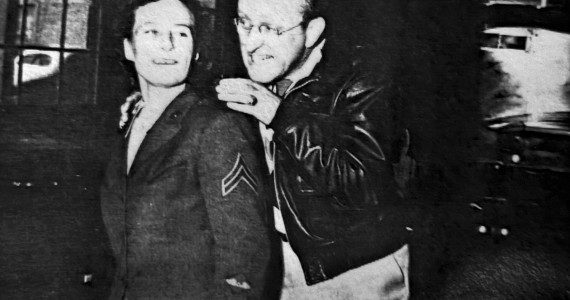 Joy Miller’s mother, Corporal Verla Gorman, with Arthur Godfrey at Marine Corps Auxiliary Air Station (MCAAS) at Mojave, Calif. (Courtesy Photo).