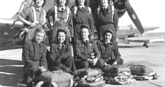 Eight WASP pilots in front of a North American AT-6 Texan 3 days before the WASPs were disbanded, Waco Army Airfield, Texas, United States, Nov 27, 1944. (U.S. Army Air Force photograph )