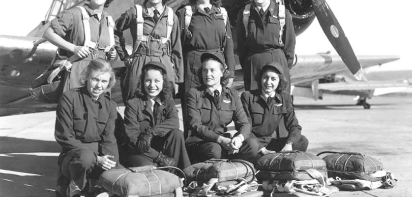 Eight WASP pilots in front of a North American AT-6 Texan 3 days before the WASPs were disbanded, Waco Army Airfield, Texas, United States, Nov 27, 1944. (U.S. Army Air Force photograph )