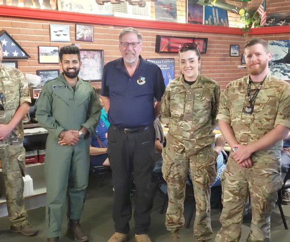 Coffee4Vets VP Tony Tortolano, RAF personnel with Danny Bazzell and Coffee President Juan Blanco