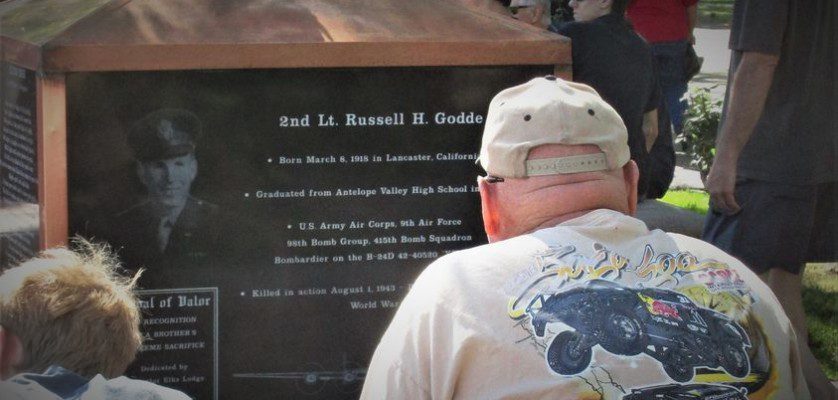 Russell’s monument in Lancaster with some of his family members looking on. Photograph by Bob Alvis