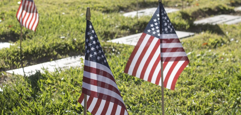 U.S. flags are placed at the graves of all veterans for the Lancaster Cemetery Veterans Day ceremony. (Photograph by Adrienne King