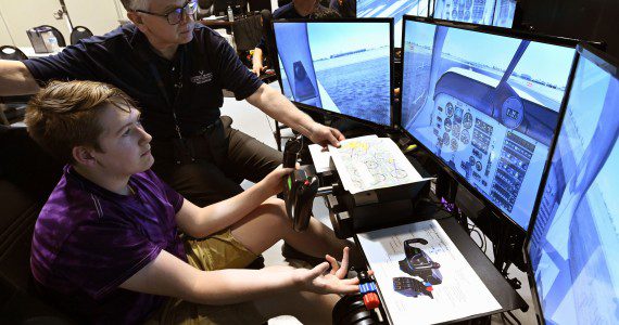 The Intro to Pilot program at the National Museum of the U.S. Air Force has been designed to inspire and educate students about a career as an Aviator. (U.S. Air Force photo by Ty Greenlees)