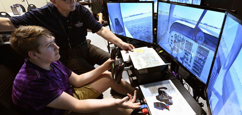 The Intro to Pilot program at the National Museum of the U.S. Air Force has been designed to inspire and educate students about a career as an Aviator. (U.S. Air Force photo by Ty Greenlees)
