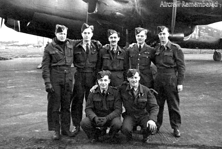 Pilot Officer Childs is back row, fourth from left, in front of the crew’s Lancaster bomber. (Courtesy Photo)