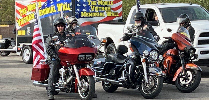 AV Wall and Veterans Motorcycle Escort on move. (Photograph by Dennis Anderson)