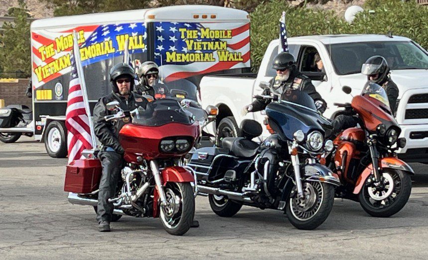 AV Wall and Veterans Motorcycle Escort on move. (Photograph by Dennis Anderson)