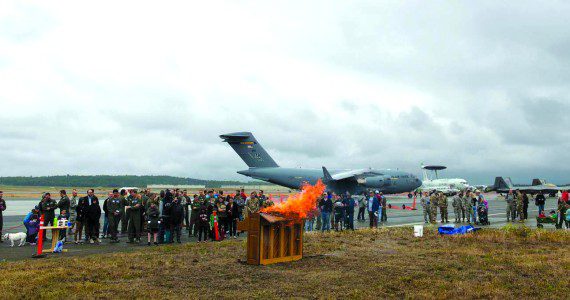 A piano is burned during the 3rd Wing’s 100th anniversary celebration at RAF Mildenhall in England to honor the wing’s fallen aviators. U.S. aviators witnessed the tradition during World War II and brought the tradition to America. (Air Force photograph)