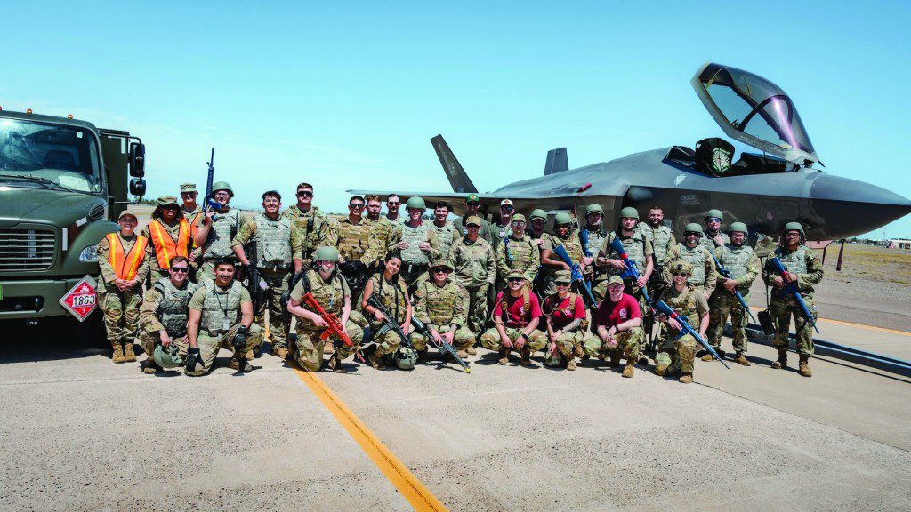 U.S. Air Force Airmen assigned to the 56th Fighter Squadron pose for a photo with a fueling truck and F-35A Lightning II, May 2, 2025, at Luke Air Force Base, Arizona. Refueling marked the final portion of their Mission-Ready Airmen training, providing a hands-on perspective on the basics of fighter jet refueling. This training is essential for the future non-commissioned officers to understand the planning and materials needed for such an effort in real-life scenarios.