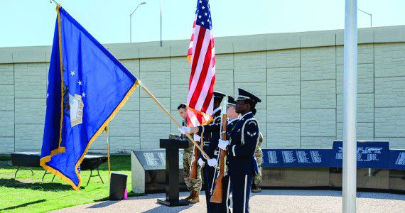 U.S. Air Force honor guardsmen assigned to the 56th Fighter Wing present the colors at Luke Air Force Base’s National Police Week closing ceremony, May 16, 2025, at Luke AFB, Arizona. This formal act concluded a week honoring the fallen, active-duty military, and civilian law enforcement. This ceremony served as a tribute to their bravery and sacrifice in the line of duty.