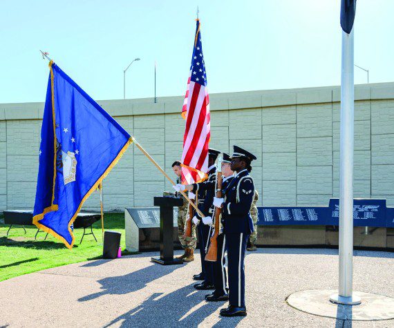 U.S. Air Force honor guardsmen assigned to the 56th Fighter Wing present the colors at Luke Air Force Base’s National Police Week closing ceremony, May 16, 2025, at Luke AFB, Arizona. This formal act concluded a week honoring the fallen, active-duty military, and civilian law enforcement. This ceremony served as a tribute to their bravery and sacrifice in the line of duty.